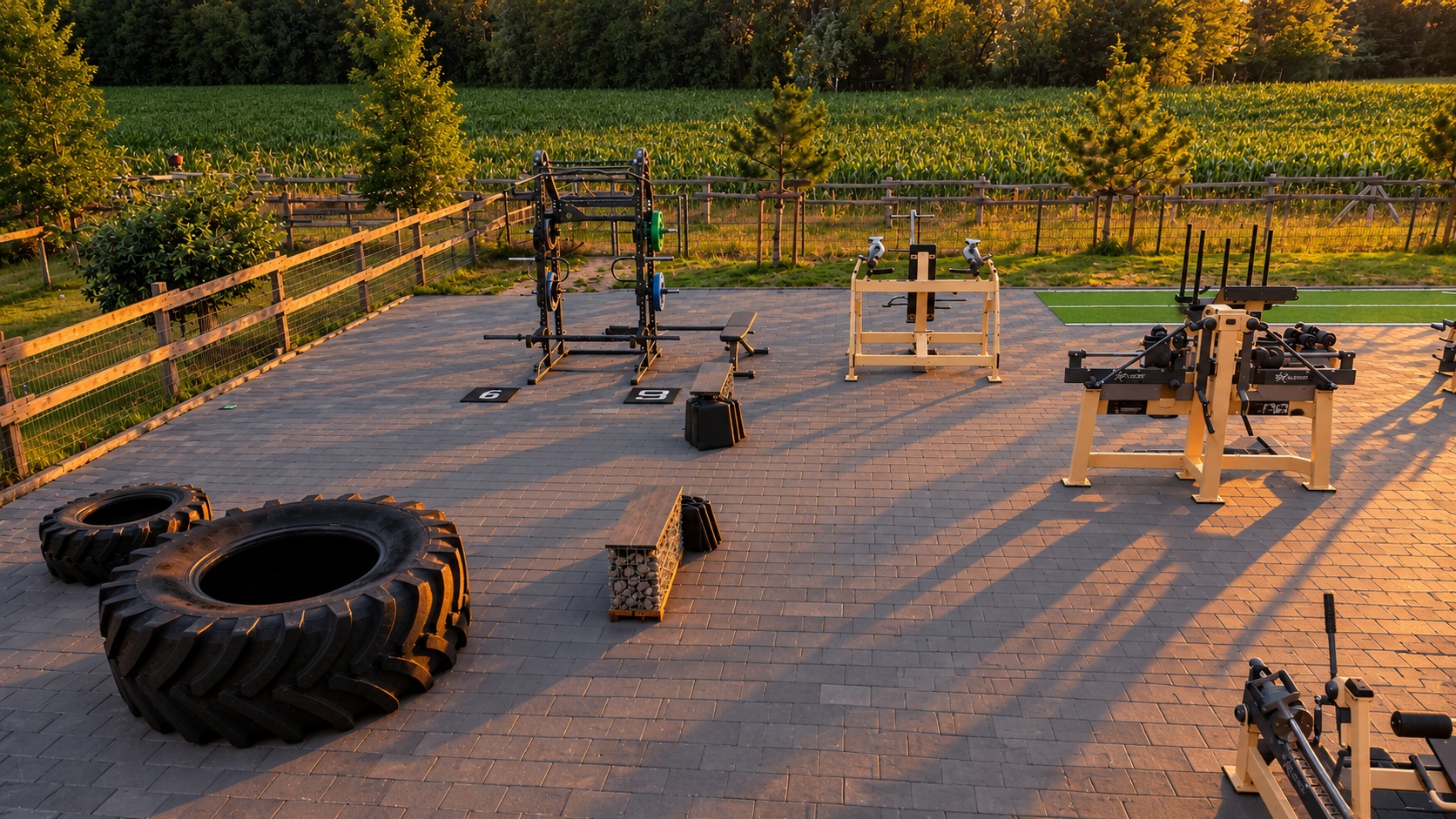 Outdoor-Fitnesspark im goldenen Abendlicht Fitnessstudio Husen bei Lichtenau Outdoor Training 2
