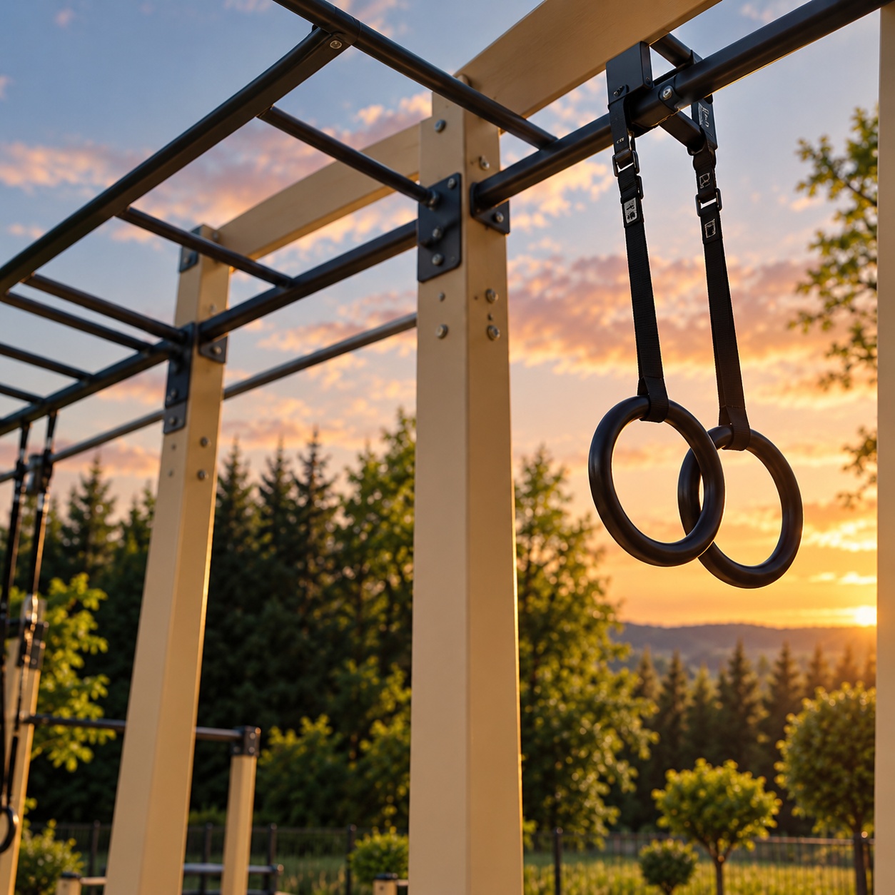 Outdoor-Ringe im Sonnenuntergang Fitnessstudio Husen bei Lichtenau Outdoor Training 1